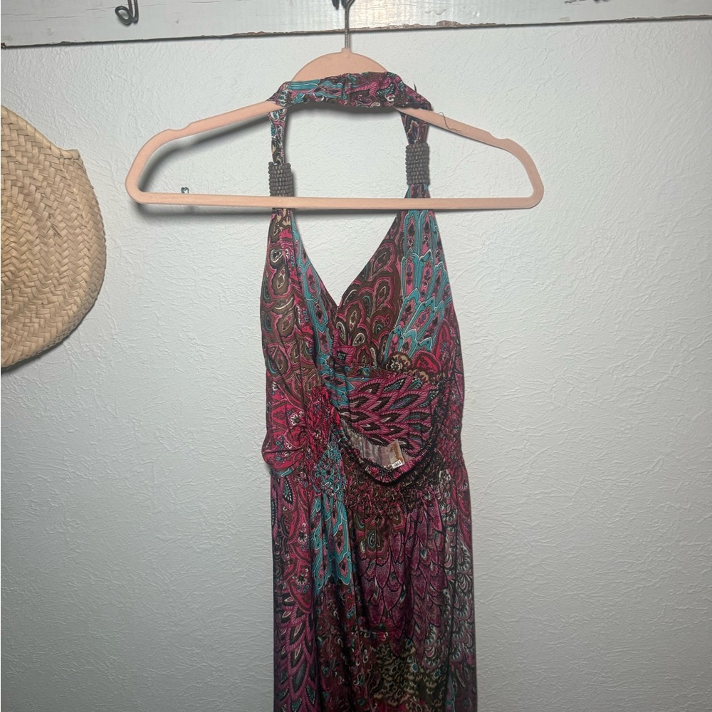 Boho Halter Maxi Dress in Teal & Magenta - Picture 3 of 3